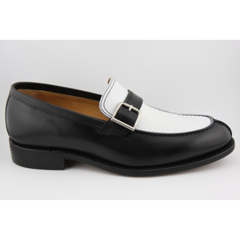 MOCASIN HEBILLA BERWICK MODELO 4549PRF H184 BOXCALF NEGRO/BLANCO PISO SUELA FLEXIBLE