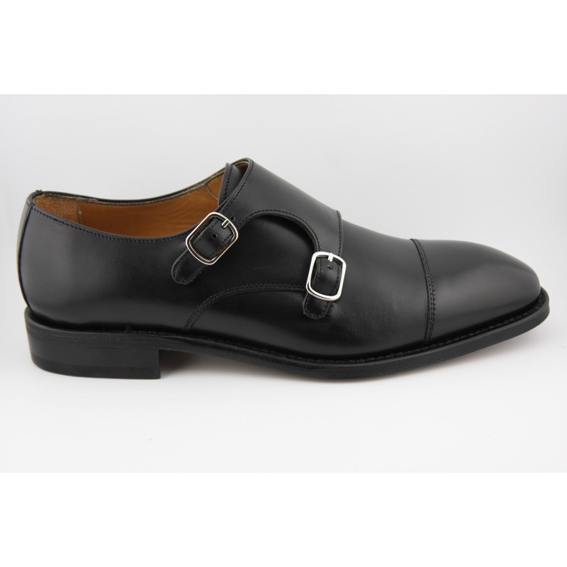 MONKSTRAP DOBLE HEBILLA PUNTERA RECTA BERWICK MODELO 5212 H915 BOXCALF NEGRO PISO SUELA