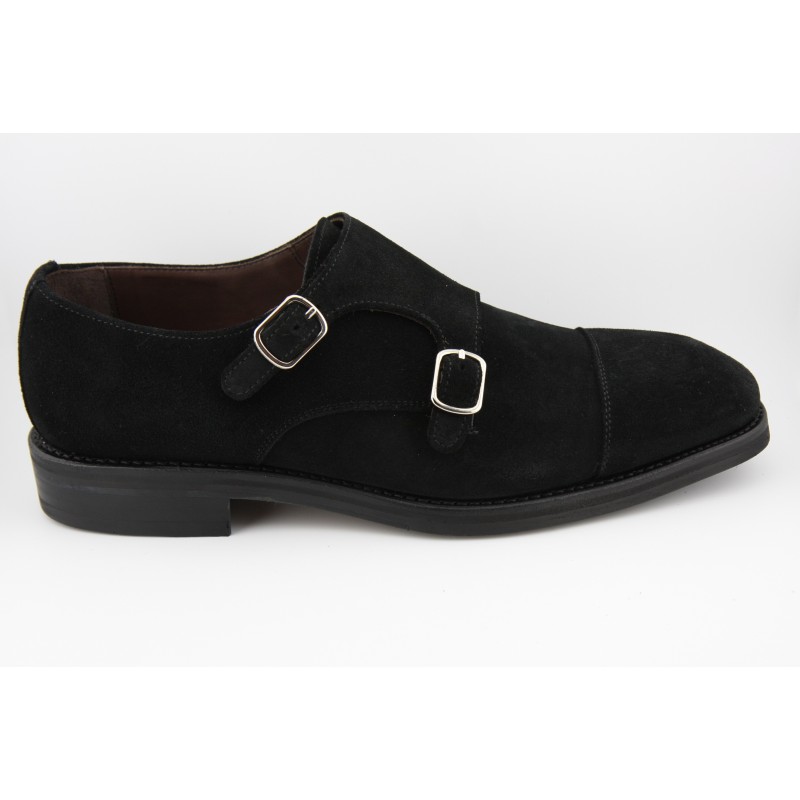 MONKSTRAP DOBLE HEBILLA PUNTERA RECTA BERWICK MODELO 5212PR H15 REPELLO GUM OIL NEGRO PISO RUBBER