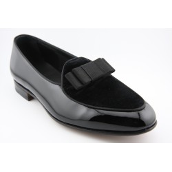 BELGIAN SHOES PAJARITA DOBLE BERWICK MODELO 5200PR H240 CHAROL NEGRO Y TERCIOPELO NEGRO PISO SUELA