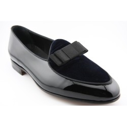 BELGIAN SHOES PAJARITA DOBLE BERWICK MODELO 5200PR H240 CHAROL NEGRO Y TERCIOPELO MARINO PISO SUELA