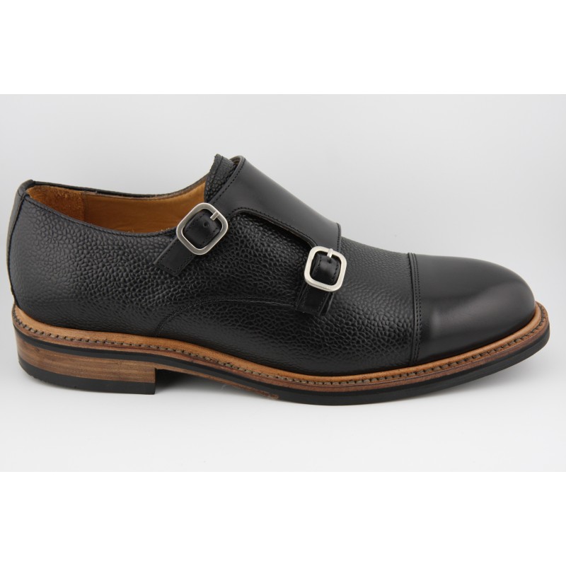 MONKSTRAP DOBLE HEBILLA PUNTERA RECTA BERWICK MODELO 4494PR H184 JOCKER/COUNTRY CALF NEGRO PISO RUBBER