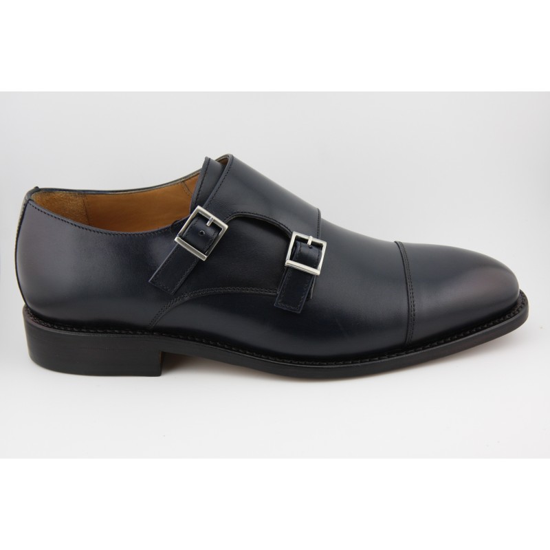 MONKSTRAP DOBLE HEBILLA PUNTERA RECTA BERWICK MODELO 4925PR H150 BOXCALF AZUL PISO ROBLE